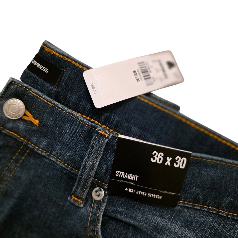 Express Mens Straight Leg 4-Way Hyper Stretch Jeans Dark Wash 36x30 NWT